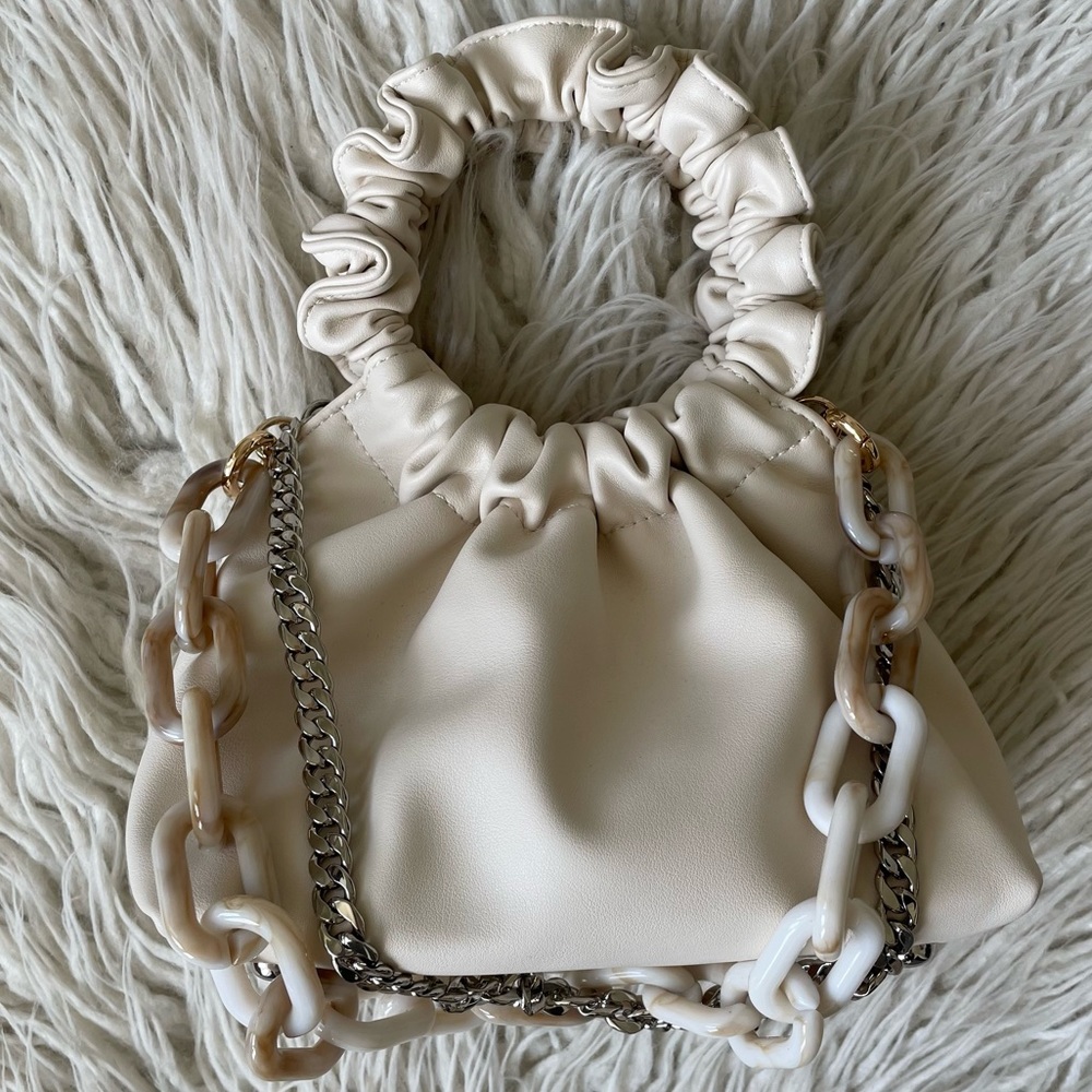 Verafied New York Cream Cloud Marble Chain Convertible Crossbody Shoulder Bag - Picture 6 of 12